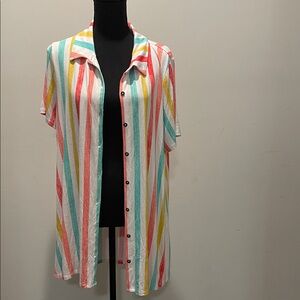 Kim Rogers Shirt Tunic Dress SizeXL Candy Colored Stripes Festival Travel Comfot